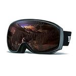 Loowoko Ski Goggles UV Protection Anti Fog OTG Snowboard Goggles for Men Women Youth (Black Frame Tawny Lens (14.1%))