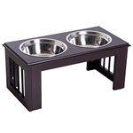 PawHut Stainless Steel Raised Dog Feeding Bowls with Stand for Extra Small and Small Dogs Elevated Twin Pet Bowls Water Food Feeder 58L x 31W x 25H cm - Brown