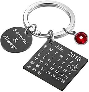 Gravure Personnalisé Date Calendrier Porte-clés Pendentif pour Les Amoureux Couples Saint Valentin Anniversaire Anniversaire Cadeau spécial (Strass Noir)
