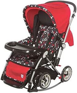 Mee Mee Baby Stroller Cum Rocker Baby Pram with Rocker 2 in 1 Comfortable Seating and Extra Storage,for 0-3 Yrs, 3 Recline Position Pram (Red)