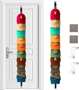 Hat Rack for Baseball Caps Hat Organizer Holder for Over The Door &Wall , 20 Clips Holds Up to 20-40 Caps, Hat Storage for Closet, Baseball Cap Rack for Wall Hanger, for Winter Beanie & Accessories