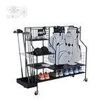 KIBO Golf Organiser - Golf Storage Rack, Black with Wheels - Golf Club and Bag Storage - Garage Display for Golf Accessories, Including Golf Impact Stickers