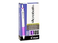 Pilot Acroball Pure White Retractable Hybrid Gel Ball Point Pens, Fine Point, Black Ink, Purple Accents, Dozen Box -31854
