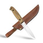 BPS Knives BS2FTS - Full Tang Bushcraft Knife With Leather Sheath - Survival Tactical Knife - Camping Knives - Outdoor Knife - Fixed-Blade Carbon Steel Knife - Utility Knife - Wood Handle Knife