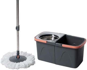 BonKaso Twin Spin Mop Set | 1 Bucket, 1 Handle & 2 Microfiber Mop Heads with Stainless Steel Wringer | 360° Easy Floor Cleaning for Home & Office