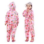 FILOWA Kids Puddle Suits Girls Raincoat Hooded Waterproof All in One Rainsuit Pink Lightweight Portable Breathable Rainwear PVC Hat Brim Zipper Muddy Suit for Childs 1-3 Years