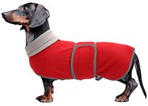 Dachshund Coats Sausage Dog Fleece Coat in Winter Miniature Dachshund Clothes with Hook and Loop Closure and high vis Reflective Trim Safety - Red - S