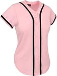 (Small, 01 Pink/Black) - Hat and Beyond up Womens Baseball Button Down Tee Short Sleeve Softball Jersey Active T Shirts