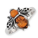 Solid Sterling Silver & Natural Honey Amber BUMBLE BEE Ring