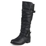 Journee Womens Bite Stacked Heel Riding Boots, Black, 6