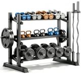 3-Tier Professional Dumbbell Rack, Commercial Grade Dumbbell Storage Rack,1800LB Capacity with Barbell Holder, Adjustable Heavy-Duty Weight Rack for Home Gym, Weight Stand for Dumbbells, Kettlebells & Weight Plates (Rack Only)