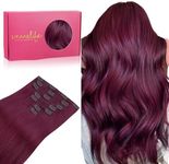 WENNALIFE Clip in Hair Extensions Real Human Hair, 18 Inch 120g 7pcs Human Hair Extensions Clip In Human Hair, Light Burgundy Hair Extensions Clip In Real Hair Coloured Remy Human Hair Extensions