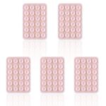 5pcs Phone Suction Holders, Non Slip Silicone Adhesive Phone Stand Sticky Phone Mount Pad Case with 24 Suction Cups Hands-Free Phone Accessories Grip for Selfies and Videos (Light Pink)