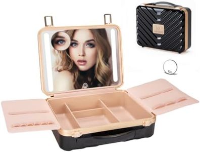 ZhenGuiRu Makeup Case with Lighted LED Mirror, Portable Travel Makeup Bag Organizer for Cosmetic Brush Holder Storage, Waterproof Makeup Train Case with 3 Color Dimmable Lights