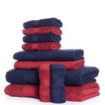 Wakefit Towels for Bath | 500 GSM | Bath Towel, Bath Towel for Men, Bath Towel for Women, 10 Pieces Terry 100% Cotton 2 Bath, 2 Hand and 6 Face Towels, (Chilli Pepper, Navy Blue)