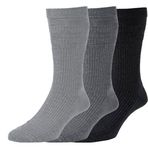 HJ90 Hall MENS SOFTOP No Elastic Wool Rich Socks 6-11 3pk Black-Grey-Silver