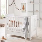 Babymore Eva Sleigh Cot Bed White - Drop Side Cot Bed Without Mattress, Baby Cot With Teething Rail & Drawer, Convertible Cot to Toddler Bed & Day Bed | 3 Adjustable Bed Base Positions - White