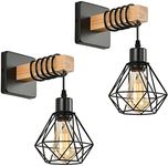 Rustic Wall Light Fixtures, Oil Rubbed Bronze Finish Indoor Vintage Wall Light Wall Sconce Industrial Lamp Fixture Glass Shade Farmhouse Metal Sconces Wall Lights (Set of Two Wood Wall Sconces)