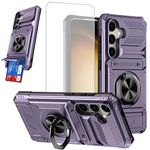 HTXWXJC Case for Galaxy S24 Case Samsung S24 SM-S921U Wallet Case with Screen Protector, Card Holder Heavy Duty Protective Case with Ring Magnetic Kickstand Phone Cover for Samsung Galaxy S24 Purple