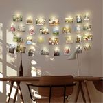 LAC Photo Clip String Lights (5M/16.4ft 50 LED 30 Pegs) - Battery Powered Hanging Fairy Light for Preppy Room Decor for Teen, Party Decorations