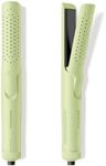 Wavytalk Airflow Styler Curling Iron, 360° Cooling Air to Lock in Style for Lasting Curls, 2 in 1 Hair Straightener and Curler, 1 Inch Curling Wand, Anti-Scald & 5 Temps for Long Short Hair, Green