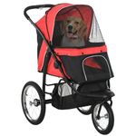 PawHut Dog Pram, Dog Stroller Jogger Foldable Pet Pushchair for Medium, Small Breeds, w/Rubber Wheels, Washable Cushion, Red