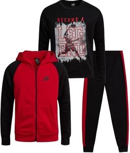 Pro Athlete Boys Tracksuit Set - 3 Piece Long Sleeve Tee Fleece Zip Up Hoodie Sweatshirt and Sweatpants for Boys (Size: 8-16), Size 8, Jet Black/Red