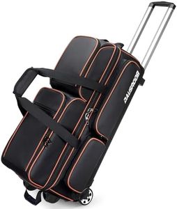 DAUSROOB 3 Ball Bowling Bags with Wheels, Bowling Bags 3 Ball Roller - 900D Oxford Waterproof PU, Bowling Bag with Multi-Separate Storage Pockets & Retractable Handle Extends to 40'' (Black)