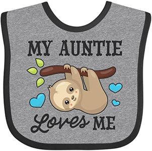 inktastic My Auntie Loves Me with Sloth and Hearts Baby Bib Heather and Black 2f1de