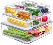 Fridge Organiser, Stackable Refrigerator Organizer Bin with lids, Clear Plastic Pantry Organizer Bins, Freezer Organizers Kitchen Storage and Organization for Fruits, Vegetable (10pcs)