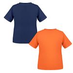 TIZAX 2 Pieces Boys Swim Tops Kids Short Sleeve Rash Vest Quick Dry Swimwear Children UPF 50+ Rash Guard Shirts Orange+Navyblue 7-8 Years