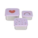 LÄSSIG Snack Box Children's Set of 3 Stainless Steel Lunch Box/Snack Box Stainless Steel Happy Rascals Heart