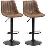 HOMCOM Adjustable Bar Stools Set of 2 Counter Height Barstools Dining Chairs 360° Swivel with Footrest for Home Pub, Brown