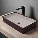 REMOTION Designer Table Top Wash Basin For Bathroom | Ceramic Bathroom Sink | Wash Basin Over Counter Bathroom Basin (24 x 14 x 4 Inch) (Matte Brown N White SL 61)