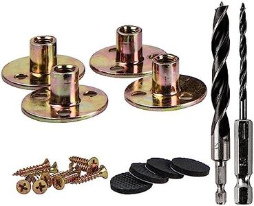 La Vane Leg Mounting Plates Kit, Furniture Attachment Hardware Fittings, Repair/Replacement Parts - 4X 5/16" Round Screw-in T-Nuts, 2X Drills Bits (12mm / 3mm), 12x Screws, 4X Floor Protectors