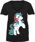 My Little Pony Retro Pony Stance with Colored Studs Black V-Neck Juniors T-shirt (Juniors Medium)