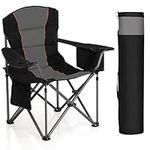 HIGH Point Sports Oversized Portable Camping Folding Chair, Heavy Duty Foldable Outdoor Chair, Camp Chair with Cup Holder and Cooler Bag Support 450 LBS, Black