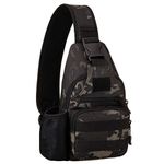 CamGo Tactical Military Chest Sling Bag One Strap MOLLE Shoulder Backpack Bag with Water Bottle Holder (Camo Black)