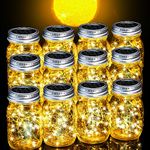 Cooo Solar Mason Jar Lights Outdoor 6 Pack Lids 10 LEDs Warm White, Solar Mason Jar Lights Outdoor, Solar Lights Outdoor, Solar Lanterns, Solar Hanging Lanterns for Outdoors(6 Hanger Included/No Jar)