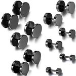 Aroncent 6 Pairs 4-14mm Black Earrings for Men Women Fake Gauges Fake Earrings Stainless Steel Earrings Set