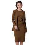 SIRIL Western Dress | Lycra Dress with Blazer for Women | Two Piece Dress for Women (713DTK11713-M_Brown)