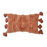 BOHOPHY Rust Orange Decorative Throw Pillow Cover 100% Cotton Farmhouse Rust Boho Decorative Throw Pillow Covers Decor Thick Tassels 12 * 20" Burnt Orange Rectangle Lumbar Cushion Case with Pom-poms