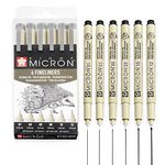 SAKURA Pigma Micron - Pigment Fineliner Pens - Black Ink - Wallet Sets (Fineliner x 6, Black)