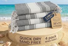 LANE LINEN Beach Towels 4 Pack Oversized - Cotton Rich Turkish Towel Set, Pre-Washed Oversized Beach Towel, Quick Dry Beach Towels For Travel, Large Pool Towels, 39"x71" - Smoky Black