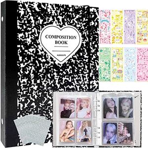 Lora Rossie Kpop Photocard Binder 3 Inch Holder Book with 50pcs Holographic Card Sleeves & Korean Stickers, A5 Album 240 Pockets Photos 30pcs Inner Pages Black (JJBL009)