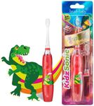 brush-baby KidzSonic Toddler and Kid Electric Toothbrush for Ages 3+ Years - Disco Lights, Gentle Vibration, and Smart Timer Provide a Fun Brushing Experience - 2 Brush Heads Included - Dinosaur