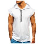 Cenlang Men's Workout Hoodie Tops Sleeveless Gym Tank Tops Athletic Training Muscle Hooded T-Shirts Bodybuilding Cut Off Shirt White