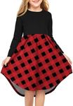 Arshiner Girls Long Sleeve Dress Kids Buffalo Check Plaid Fall Casual High Low Swing Dresses Christmas Red Plaid 11 Years