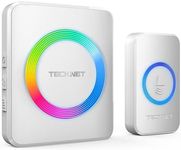 TECKNET Wireless Doorbell, IP65 Waterproof Wall Plug-in Door Bells Wireless Cordless Chime Kit with 1,300feet / 400m Range, 60 Chimes, 5-Level Volume & RGB Light, Plug in Doorbell Best for Home