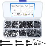 wugongshan 660 Pcs M2 Screws Nuts and Washers Assortment Kit, Hex Socket Head Cap Screws Bolts Nuts and Washers Set for 3D Printer DIY, Alloy Steel, Black Zinc Plated